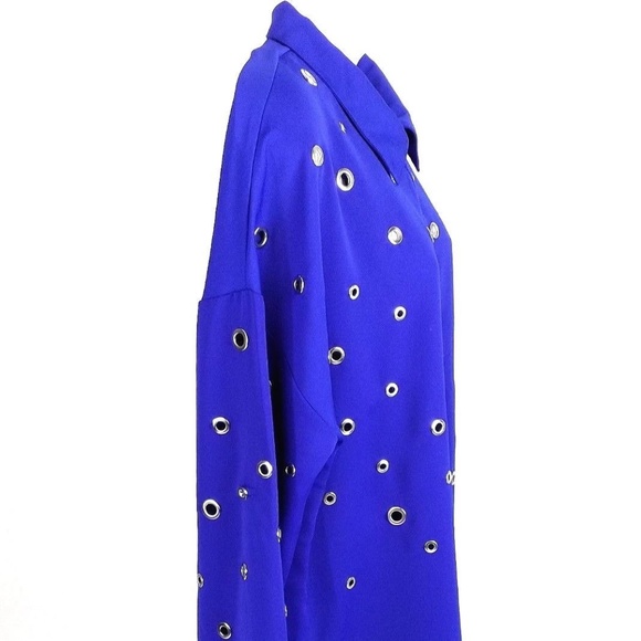 Alberto Makali Blue 3/4 Sleeve Grommet Embellished 2-Piece Tunic Top Set Women L - Picture 3 of 15